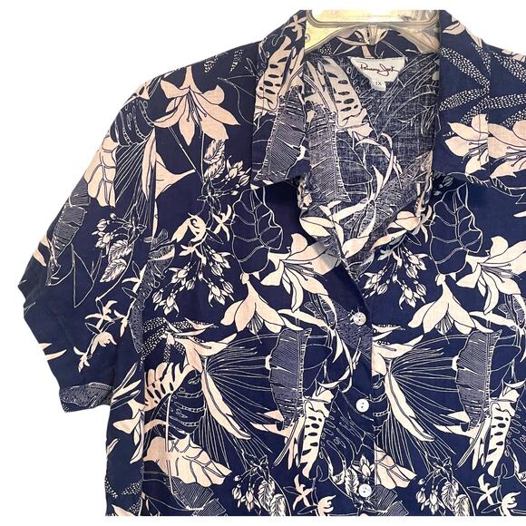 Panama Jack Tropical Floral Button Shirt Womens Size 1X Blue Linen Blend Top - Picture 3 of 9